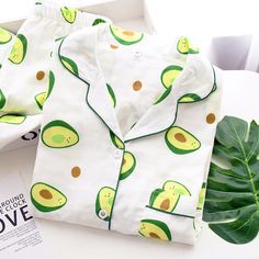 Cartoon Avocado, Nature Women, Silk Pj Set, Ladies Pajamas, Avocado Print, Nursing Pajamas, Summer Sleepwear, Streetwear Jackets, Cute Avocado