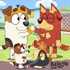 cartoon dogs and cats standing in front of each other