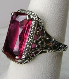 Excited to share the latest addition to my #etsy shop: 5ct Simulated Cushion Cut Ruby Sterling Silver Floral Nouveau Filigree Ring {Made To Order} https://etsy.me/31AkkMD #jewelry #ring #sterling #silver #girls #red #ruby #girlboss #fortworth #dallas Vintage Ruby Ring With Filigree For Wedding, Classic Filigree Ring With 17 Jewels For Wedding, Victorian Ruby Ring For Wedding, Victorian Style Ruby Ring For Wedding, Victorian Style Ruby Wedding Ring, Formal Filigree Rings With Emerald Cut, Antique Hallmarked Ruby Wedding Ring, Antique Oval Pink Rings, Vintage Rings With Intricate Design