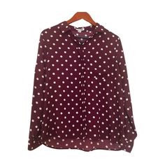 Nwt Deep Maroon/ White Polka Dot Long Sleeve Button Front Blouse. Size Large 1 Front Pocket Sleeve Length: 32.5” Polka Dot Blouse With Button Closure For Workwear, Long Sleeve Polka-dot Blouse With Button Closure, Polka Dot Long Sleeve Blouse With Button Closure, Polka Dot Button-up Blouse For Work, Polka Dot Shirt With Button Closure For Work, Polka Dot Long Sleeve Tops With Button Closure, Polka Dot Button-up Blouse For Fall, Fall Polka Dot Blouse With Button Closure, Fall Polka Dot Pattern Blouse With Button Closure