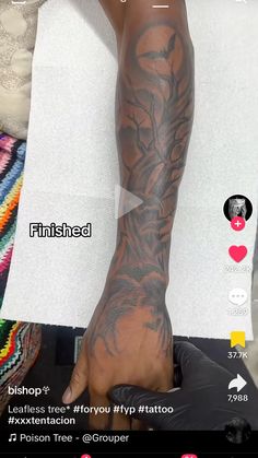 a person has tattoos on their arm and leg