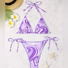 Butterfly Purple Bikini High Cut Trendy Purple Swimwear For Sunbathing, Purple Swimwear For Pool Vacation, Purple Swimwear For Poolside Vacation, Purple Vacation Swimwear For Poolside, Purple Poolside Swimwear For Vacation, Trendy Purple Triangle Top Swimwear, Trendy Purple Swimwear For Beach Party, Butterfly Purple, High Cut Swimsuit