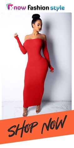 Red Fashion Sexy Off The Shoulder Long Sleeves One word collar Pencil Dress Mid-Calf backless  Club Dres Winter Backless Bodycon Dress, Red Stretch Off-shoulder Bodycon Dress, Red Fitted Backless Bodycon Dress, Red Backless Bodycon Dress For Club, Red Off-shoulder Bodycon Dress For Date Night, Red Off-shoulder Bodycon Dress For Night Out, Mid Dresses, One Word, Pencil Dress