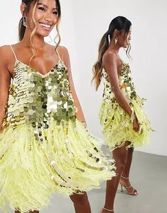 ASOS - Paillette Sequin Mini Dress Yellow Sequin Dress, Vegas Outfit, Feather Dress, Gothic Dress, Dress 16, Sequin Mini, Festival Dress, Yellow Fashion, Crop Top Blouse