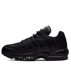 Nike Air Max 95 Essential 'Triple Black' AT9865-001 (SNKR/Low Top/Wear-resistant) Nike Air Max 95 Triple Black, Airmax 95 Black, Nike Black Shoes, Nike Air Max 95 Black, Air Max 95 Black, Air Max 95 White, Shoe Rotation, Nike 95, Airmax 95