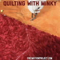 a close up of a sink on a rug with the words quilting with minky