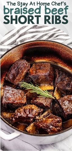 An overhead view of a large cast iron pot with braised beef short ribs in it. Best Short Rib Recipe, Braised Beef Short Ribs Recipe, Braised Beef Short Ribs, Short Ribs Slow Cooker, Beef Short Rib Recipes, Short Ribs Recipe, Braised Short Ribs, Beef Short Ribs