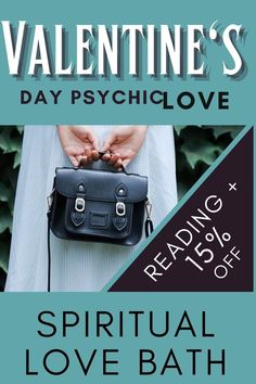 a poster for valentine's day psychic love reading with a handbag on it