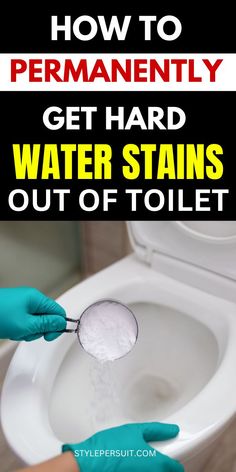 a person in blue gloves is cleaning a toilet with a scoop of water on it