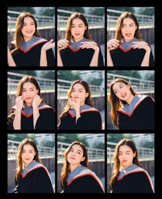 a collage of photos of a woman in graduation gown