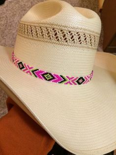 White Beaded Hat Bands For Summer, Adjustable Beach Hat Bands, Adjustable Multicolor Sun Hat For Rodeo, Traditional Multicolor Hat Bands For Summer, Western Beaded Sun Hat For Festivals, Traditional Beaded Rodeo Hats, Western Style Beaded Sun Hat For Festivals, Adjustable Pink Hat Band For The Beach, Traditional Beaded Hats For Rodeo