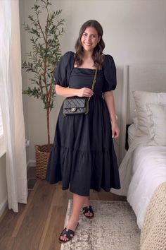 Emerson Poplin Puff Sleeve Midi … curated on LTK Midsize Fashion Dresses, Puff Sleeves Dress Outfit, Mid Size Dress Outfit, Midi Black Dress Outfit, Girly Dress Outfits, Plus Size Dresses Casual Summer, Midi Dress Outfit Casual, Black Dress Modest, Black Midi Dress Outfit