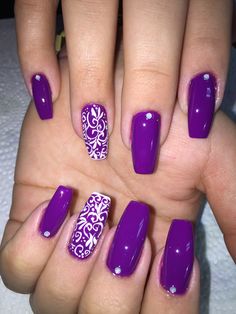 Bright Purple Nails Design, Royal Purple Nails, Purple Nails Designs, Nail Art Purple, Coral Nails With Design, Acrylic Nail Designs Classy, Cowboy Nails, Nails Art Ideas