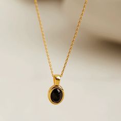 Best Seller, Great For All Occasions -18k Gold Plated Titanium -38cm /1cm Pendant -Tarnish Resistance Black Round Pendant Necklace, Gold Plated, Black Round Pendant Necklace In Gold Plated, Black Gold Plated Round Pendant Necklace, Elegant Black Oval Pendant Necklace, Classic Black Clavicle Chain Necklace, Black Pendant Necklace, Onyx Necklace, Dainty Gold Necklace, Black Pendant