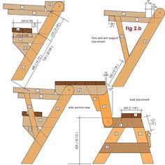 the plans for a picnic table are shown in three different positions, including one with two legs