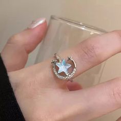 DAIIIBABYYY - New Sweet Blue Dream Jelly Shell Resin Star Rings Metal for Women Girls Starfish Beaded Finger Rings Ocean Jewelry Accessories Y2k Egirl, Egirl Jewelry, Rings Y2k, Star Rings, Gem Tattoo, Romantic Blue, Rings Metal, Ocean Jewelry, Nail Art Rhinestones