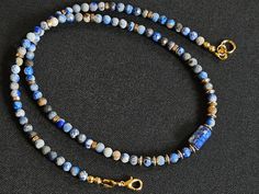 Handmade necklace. Made of small  Lapis lazuli beads and brass beads. Necklace is fastened with lobster clasp.  Approx length   -  46 cm / 18.11 inch. Lapis Lazuli Jewelry, Lapis Lazuli Necklace, Lapis Lazuli Beads, Brass Beads, Small Beads, Brass Necklace, Blue Necklace, Beads Necklace, Handmade Necklace