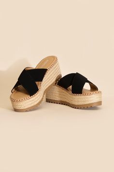 Synthetic raffia crisscross platform slides Toe: Open toe, roundHeel shape: PlatformMaterial: SyntheticImported. Made in ChinaCare instruction: Use a soft cloth and a little lukewarm water to clean the footwear after use. If necessary, add a small amount of mild soap Carefully wipe off soap residue with a damp cloth Slippers Heels, Summer Footwear, 2024 Outfits, Dog Boutique, Platform Espadrilles, Heel Slippers, Girly Shoes, Mad Dog, Platform Slides