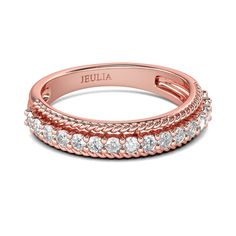 JEULIA Rose Gold Tone Braided Women's Wedding Band Created White Sapphire Sterling Silver Cheap Wedding Bands, Beautiful Wedding Bands, Silver Ring Designs, Sterling Silver Rings Set, Silver Ring Set, Mens Silver Rings, Jewelry Outfit, Womens Wedding Bands, Sterling Silver Bands