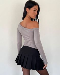 Elephant Grey Asymmetrical Long Sleeve Top | Ashia – motelrocks-com-us Chiffon Romper, Skirt Model, Summer Bodycon Dress, Black Satin Dress, Frayed Denim, Bandeau Dress, Asymmetrical Neckline, Body Con Skirt, Long Sleeve Bodycon Dress