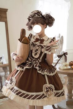 Fabric: Polyester Color: Brown Sleeve Length: Short Sleeves Feature: Print, Ruffle, Bowknot Style: Sweet, Princess Include: Dress*1 + Blouse*1 Size (IN) Bust Waist Length S 31.50-36.22 25.59-30.31 33.46 M 33.07-37.80 27.17-31.89 34.25 L 34.65-39.37 28.74-33.46 35.04 Size (CM) Bust Waist Length S 80-92 65-77 85 M 84-96 69-81 87 L 88-100 73-85 89 Baker Outfit, Gingerbread Outfit, Cafe Dress, Cupcake Costume, Punk Dress, Maid Outfit, Kawaii Dress, Dress Cake, Brown Shorts