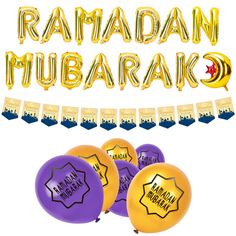 balloons with the words ramadan mubarak on them