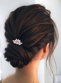 Bridal Hair Low Bun With Comb, Bridal Hair Brunette, Rose Gold Hair Clip, Rose Gold Hair Piece, Hair Piece Wedding Hair, Gold Hair Piece, Wedding Hairpiece, Wedding Hair Up, Gold Hair Comb