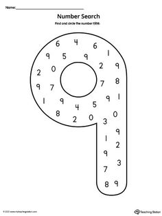 a number search page with the letter p and numbers to 10 on it, in black and