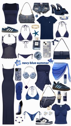 Navy Blue Summer Outfits, Navy Mood Board, Mood Board Coastal, Blue Summer Outfits, Summer Mood Board, Greece Outfit, Beachy Outfits, Blue Phone Case, Outfit Inspo Casual