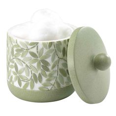 The Avanti Stratford Green Covered Jar features a raised leaf and vine design in various shades of sage green with a matching top border, lid and base. Made of durable, hand-painted resin for easy care and long life. Bathroom Storage Jars, Hand Painted Bathroom, Cottage Pink, Bathroom Canisters, Painted Bathroom, Free Standing Wall, Farmhouse Traditional, Painted Resin, Glass Canisters