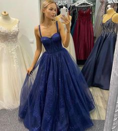 Long Sparkly Dark Blue Dress, Prom Dresses 2023 Tulle, Classy Prom Dresses Ball Gown, Under The Stars Prom Theme Dress, Best Prom Dresses Long, Blue A Line Prom Dress, Midnight Blue Prom Dress, Blue Tulle Prom Dress, Blue Prom Gown