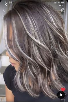 Brown Hair With Silver Highlights, Rambut Brunette, Ash Blonde Hair Colour, Grey Hair Transformation, Grey Hair Inspiration, Silver Hair Color, Blending Gray Hair, Ash Blonde Hair