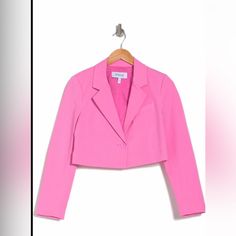 Brand New! Sold Out Online Pink Blazer Cropped, Chic Pink Fitted Cropped Jacket, Elegant Pink Fitted Cropped Jacket, Spring Pink Cropped Jacket For Work, Pink Cropped Jacket For Spring Workwear, Fitted Pink Cropped Jacket For Work, Trendy Cropped Jacket With Notch Lapel For Spring, Chic Pink Cropped Jacket For Workwear, Blazer Crop