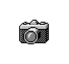 an old camera pixeled in black and white