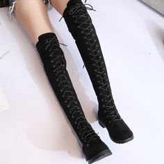 Brown and Black Lace up Thigh High Boots sold by KoKo Fashion on Storenvy Knee Boots Plus Size, Thing Aesthetic, Long Boots Women, Boots Plus Size, Lace Shoes, Fantastic Shoes, Awesome Outfits, Cute Skirt, Skirt Midi