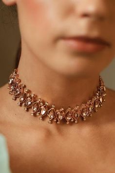 Shop for Esme by Aashna Dalmia Crystal Teardrop Choker Necklace Online at Aza Fashions Rose Gold Drop Jewelry For Party, Embellished Choker Necklace, Rose Gold Necklace For Celebration, Festive Gold Embellished Jewelry, Choker Necklace Online, Choker Gold, Pink Swarovski, Crystal Necklaces, Jewelry Choker