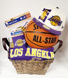 a basket filled with basketballs and other sports items