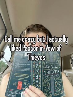 a woman is holding up a book in her lap and the caption says, call me crazy but i actually liked patton in wow of these