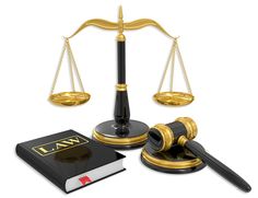 a law book, gavel and scale on a white background 3d illustration stock photo