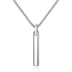 PRICES MAY VARY. Stick Bar Pendant: 1.4*0.2"(35*5mm) Tungsten Steel Chain: Stainless Steel Box Chain 24"(60cm) Advantages of Tungsten Steel: Perfect and incredible metal, extremely tough and hard. Twice as hard as steel, harder than most of precious metal, highly scratch-resistant, outstanding stain and rust resistant Stainless steel chain does not rust or stain with water as ordinary steel does, will be durable Come with Beautiful Gift Box, simple but elegant design, perfect gift for male frien Necklace For Men Silver, Mens Silver Chain Necklace, Silver Chain For Men, Bar Pendant Necklace, Bar Pendant, Necklace For Men, Steel Bar, Steel Necklace, Precious Metal