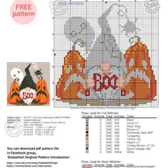 a cross stitch pattern with two pumpkins and an elephant on it, in front of a