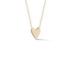 Simple and eternally classic, the DRD Heart Necklace is the perfect sentimental piece. Made of 14 karat gold and available in white, yellow, and rose, this heart necklace is also engravable. Fit up to three letters on the heart to keep your loved ones close to you at all times. Heart jewelry makes for an unforgettable and personal gift. Worn alone this delicate gold pendant necklace is romantic and chic. Layered with your other Dana Rebecca Designs pieces it adds a charming touch to your necklac Classic Jewelry With Polished Finish For Valentine's Day, Classic Jewelry For Valentine's Day With Polished Finish, Classic Heart Pendant Jewelry With Polished Finish, Classic Polished Heart Pendant Jewelry, Classic Heart-shaped Jewelry With Polished Finish, Classic Heart Cut Jewelry With Polished Finish, Classic Jewelry For Valentine's Day, Classic 14k Gold Heart Pendant Jewelry, Classic 14k Gold Heart-shaped Jewelry