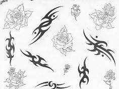 an old school tattoo design with roses and leaves