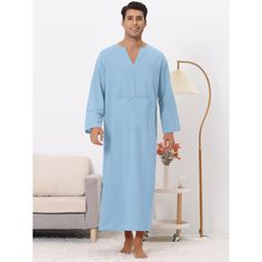 Wearing the solid color long-sleeved nightshirts at home on weekends, allowing you to fully enjoy the free time. The long nightshirts has a loose fit that allows you to move freely and has front pockets for storing small items. Perfect for beach parties, summer holidays, dinner dates or other casual occasions. Casual Long Sleeve Nightgown For Home, Long Sleeve Relaxed Fit Nightgown For Bedtime, Casual Long Sleeve Nightgown For Lounging, Casual Long Sleeve Nightgown With Relaxed Fit, Casual Long Sleeve Nightgown For Sleep, Blue Long Sleeve Nightgown For Lounging, Casual Long Sleeve Blue Nightgown, Blue Casual Long Sleeve Nightgown, Blue Long Sleeve Casual Nightgown