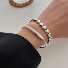 Elegant Heart Bangles Bracelets For Women 925 Silver Party Jewelry Brand Name: Genuine-GemstoneItem Weight: 10gGender: WomenMetals Type: silverMetal Stamp: 925,SterlingOccasion: partyShape\pattern: HeartBracelets Type: Cuff BraceletFine or Fashion: FineStyle: TRENDYGift For: Mom, Wife, Girlfriend, Daughter, Best friendOccasion:: Anniversary,Engagement,Gift,Party,Wedding Luxury Sterling Silver Bracelet With Silver Beads As Gift, Luxury Silver Polished Bead Bracelets, Luxury Silver Bracelet With Extender, Luxury Sterling Silver Bangle Bracelet For Engagement, Unique Luxury Sterling Silver Bracelet For Formal Occasions, Luxury Sterling Silver Bracelet With Diamond Accents For Women, Cheap Silver Beaded Bracelets For Party, Luxury Diamond Sterling Silver Bracelet For Gift, Luxury Sterling Silver Bracelets For Formal Events