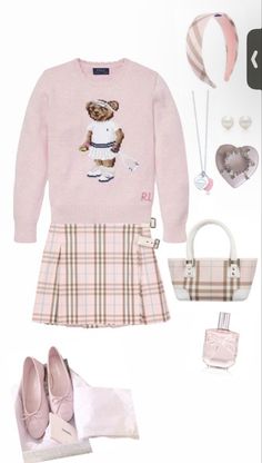 2000s Preppy Fashion, Pink Outfit Classy, Pink Flats Outfit, Necklace Pandora, 2000s Preppy, Chanel Flats, Tiffany Necklace, Outfit Collage