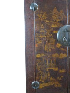 Chinese Antique  Chinoiserie-Style Cabinet - Dyag East Painted Panel Doors, Gilded Painting, Chinoiserie Cabinet, Antique Chinese Cabinet, Chinese Chinoiserie, Chinese Cabinet, Chinoiserie Style, Iron Hardware, Secret Compartment