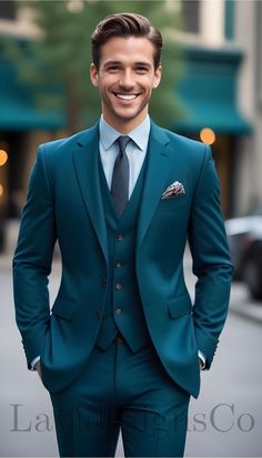 Wedding Men Suit Blue, Teal Blue Tuxedo For Men, Wedding Suit Colors For Men, Aqua Suit For Men, Groom Teal Suit, Turquoise Tuxedo Wedding, Complete Suit Men, Teal Blue Suits For Men, Fall Men Suits