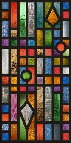 a stained glass window with different colors and shapes