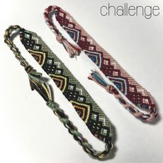 three bracelets with different designs on them and the words challenge written in front of them